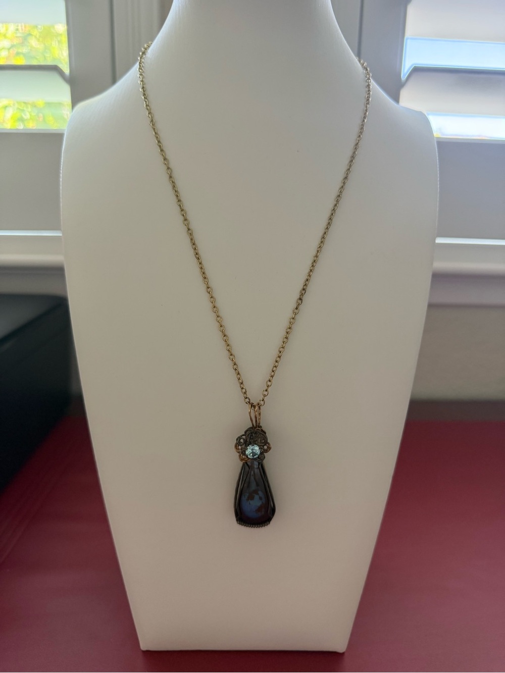 Artisan Boulder Opal Teardrop Wire-Wrapped Necklace Earth Pendant